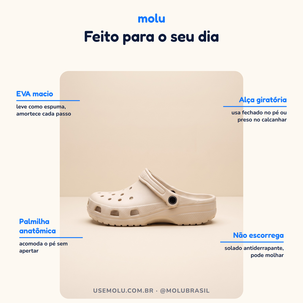 Babuche Molu Clássico Estilo Crocs | Clog Plataforma EVA | 11 Cores