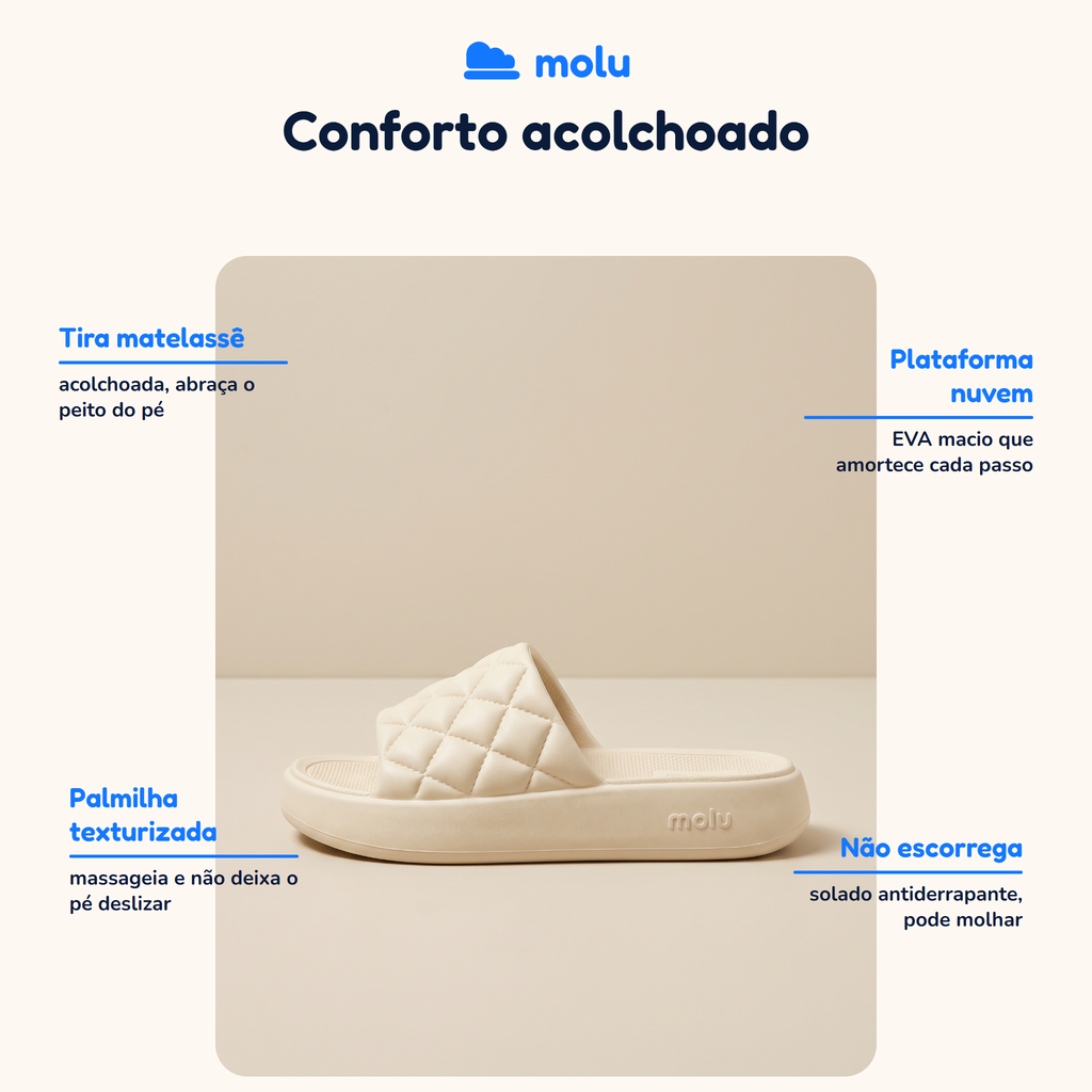 Chinelo Slide Molu Luxo | Plataforma Nuvem Matelassê EVA | 5 Cores