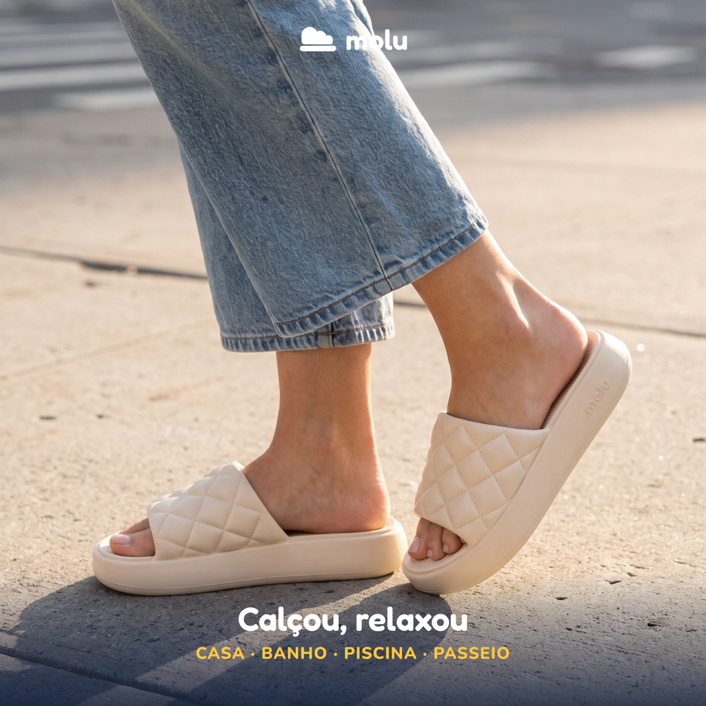 Chinelo Slide Molu Luxo | Plataforma Nuvem Matelassê EVA | 5 Cores