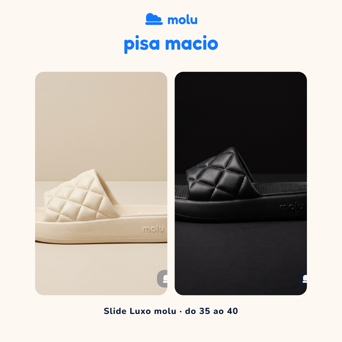 Chinelo Slide Molu Luxo | Plataforma Nuvem Matelassê EVA | 5 Cores