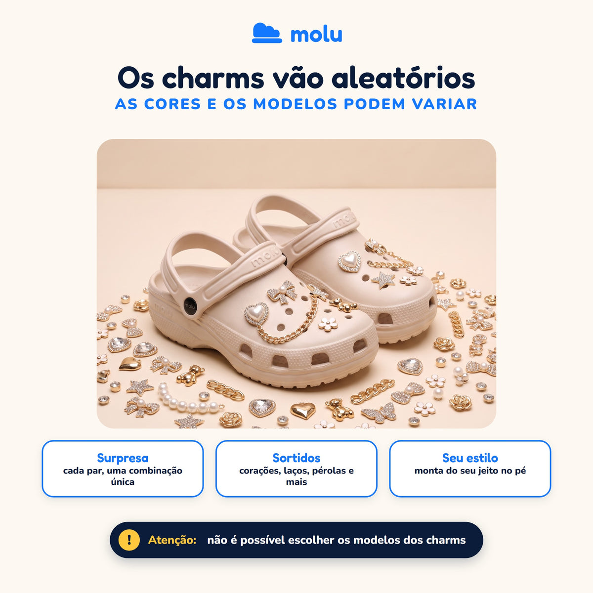 Pingentes dourados sortidos do babuche molu Clássico: os modelos vão aleatórios e não dá para escolher